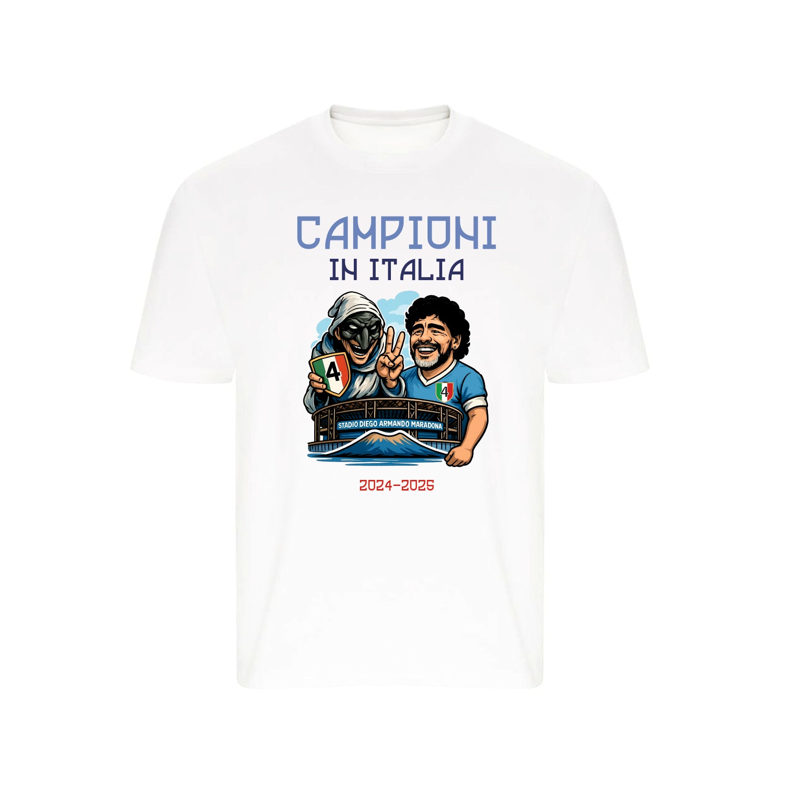 T-SHIRT CELEBRATING 4 SCUDETTO NAPLES PULCINELLA AND MARADONA