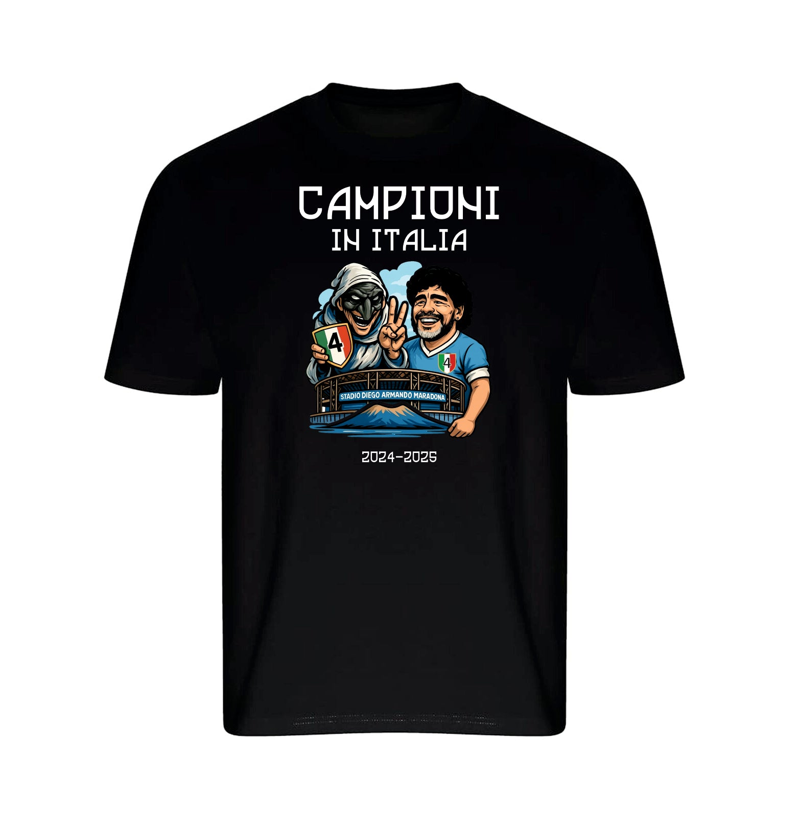 T-SHIRT CELEBRATING 4 SCUDETTO NAPLES PULCINELLA AND MARADONA